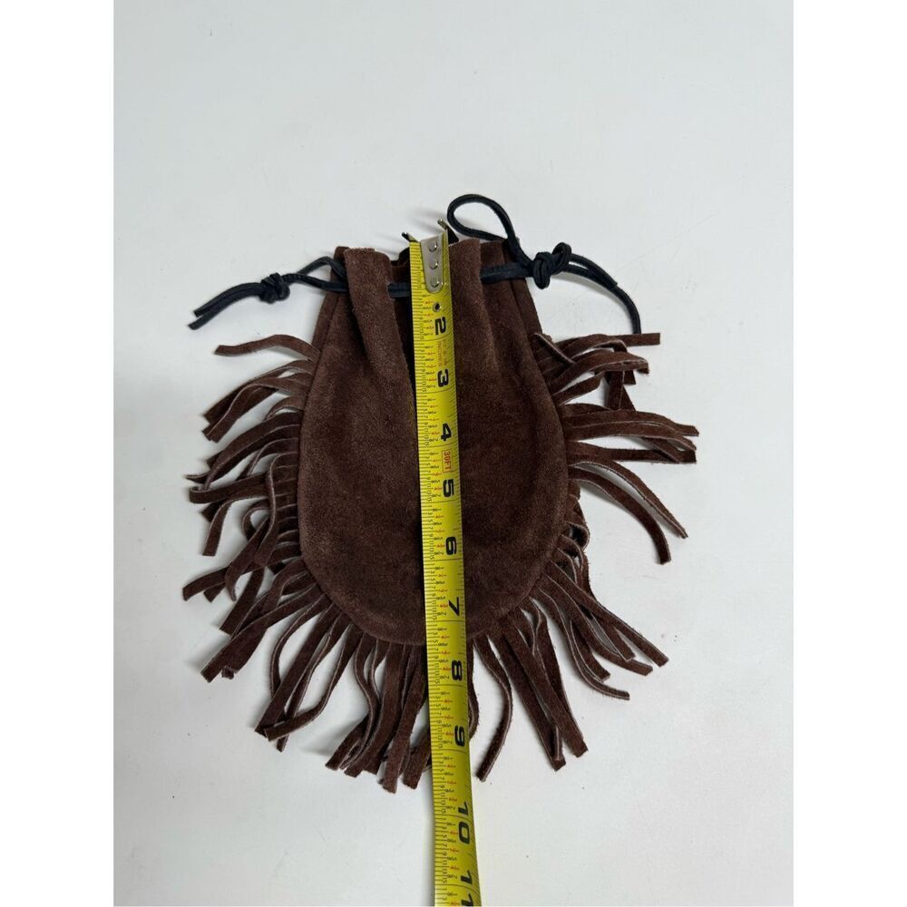 Indian Leather Fringed Tobacco Medicine Pouch Bag Drawstring Hippie Boho 5”x7,5” - Picture 2 of 7